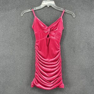 KatieJ NYC Dress Girls Large Pink Velvet Ruched Bodycon Mini Knot Front Cutout
